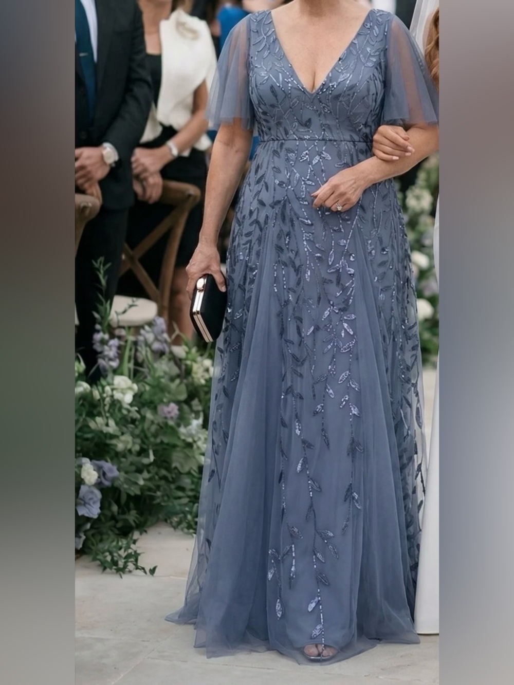 Ever Pretty Blue Sequin Maxi Weddin Ball Gown Evening Party Dress Size 14